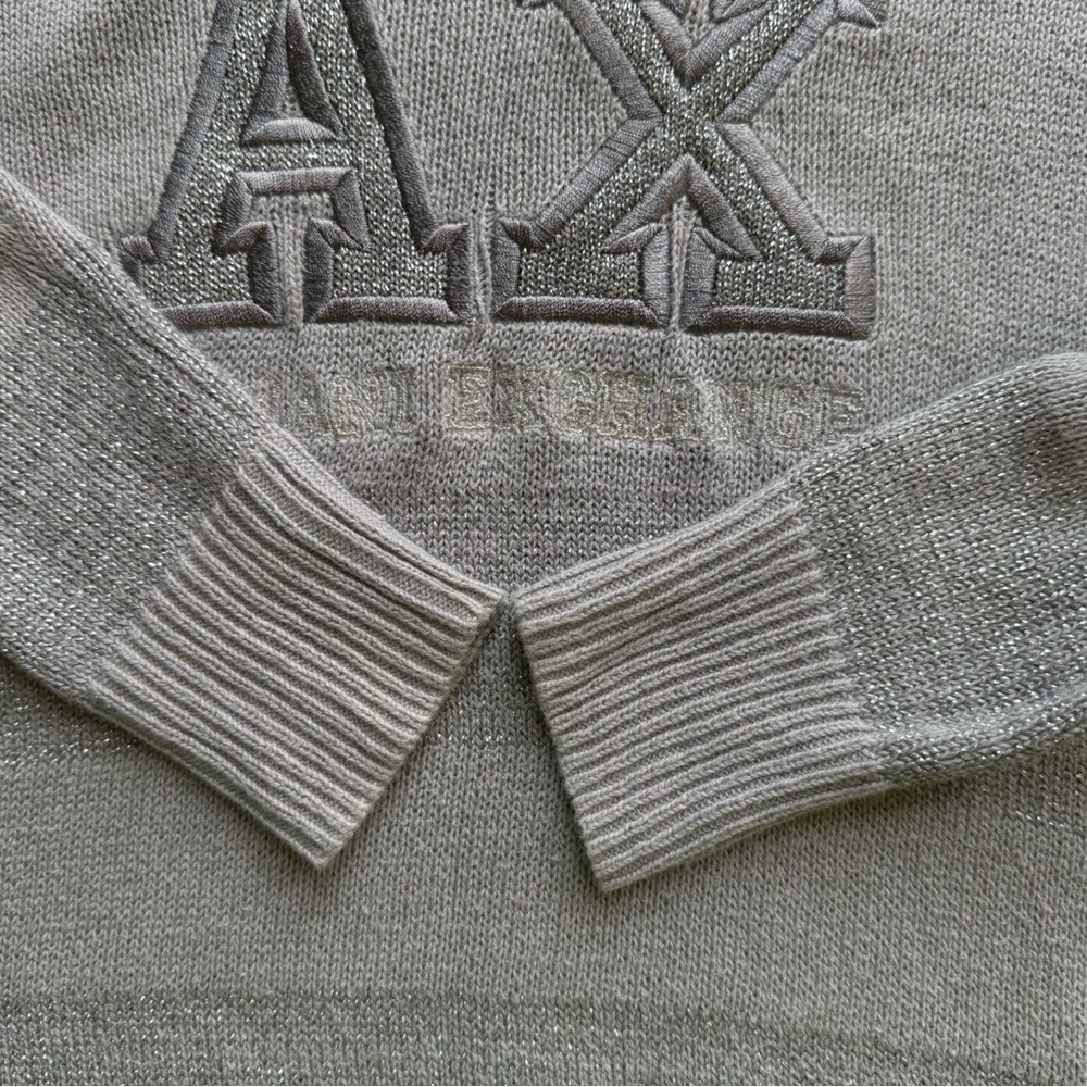 Armani Exchange Light Gray Metallic V-Neck Sweater Size S Minimalist Designer - Picture 10 of 14